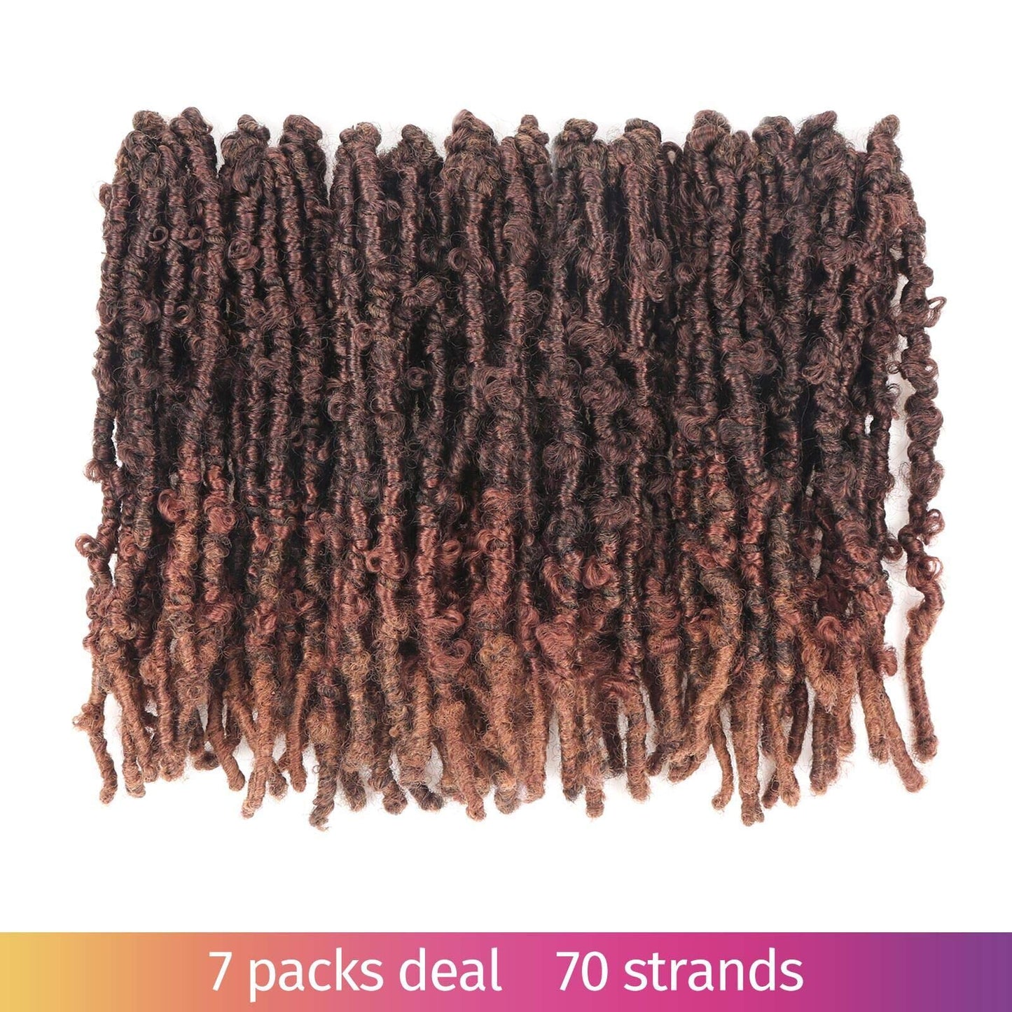 Toyotress Butterfly Locs Crochet Hair - 10 inch 7Pcs Ombre Brown Pre-twisted Distressed Crochet Braids, Short Bob Faux Locs Pre-looped Synthetic Braiding Hair Extensions (10 Inch, T30-7P)