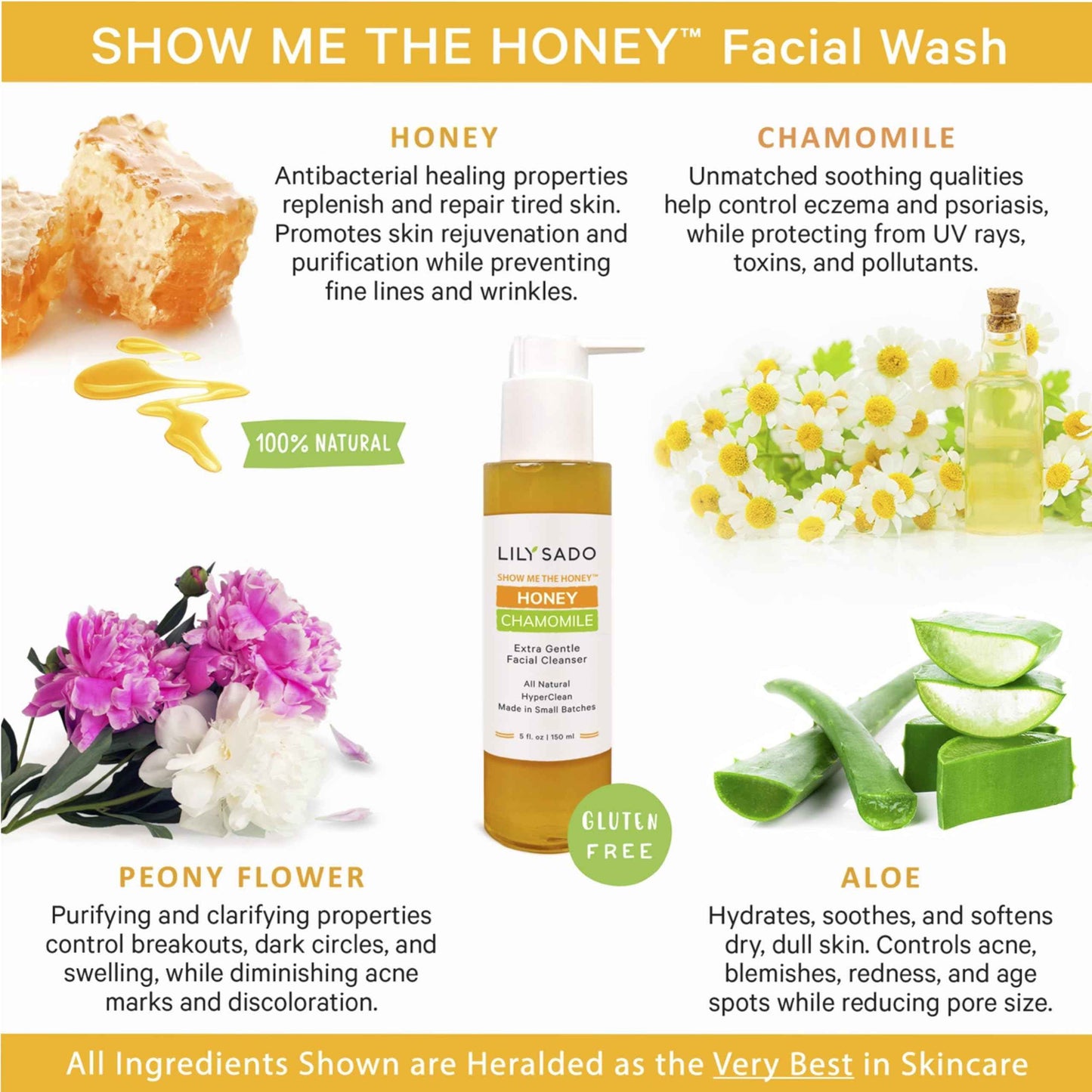 LILY SADO SHOW ME THE HONEY™ Extra Gentle Face Cleanser - Natural, Cruelty-Free Facial Wash Cleanses, Balances & Soothes - Reduces Pores & Blackheads - 5oz