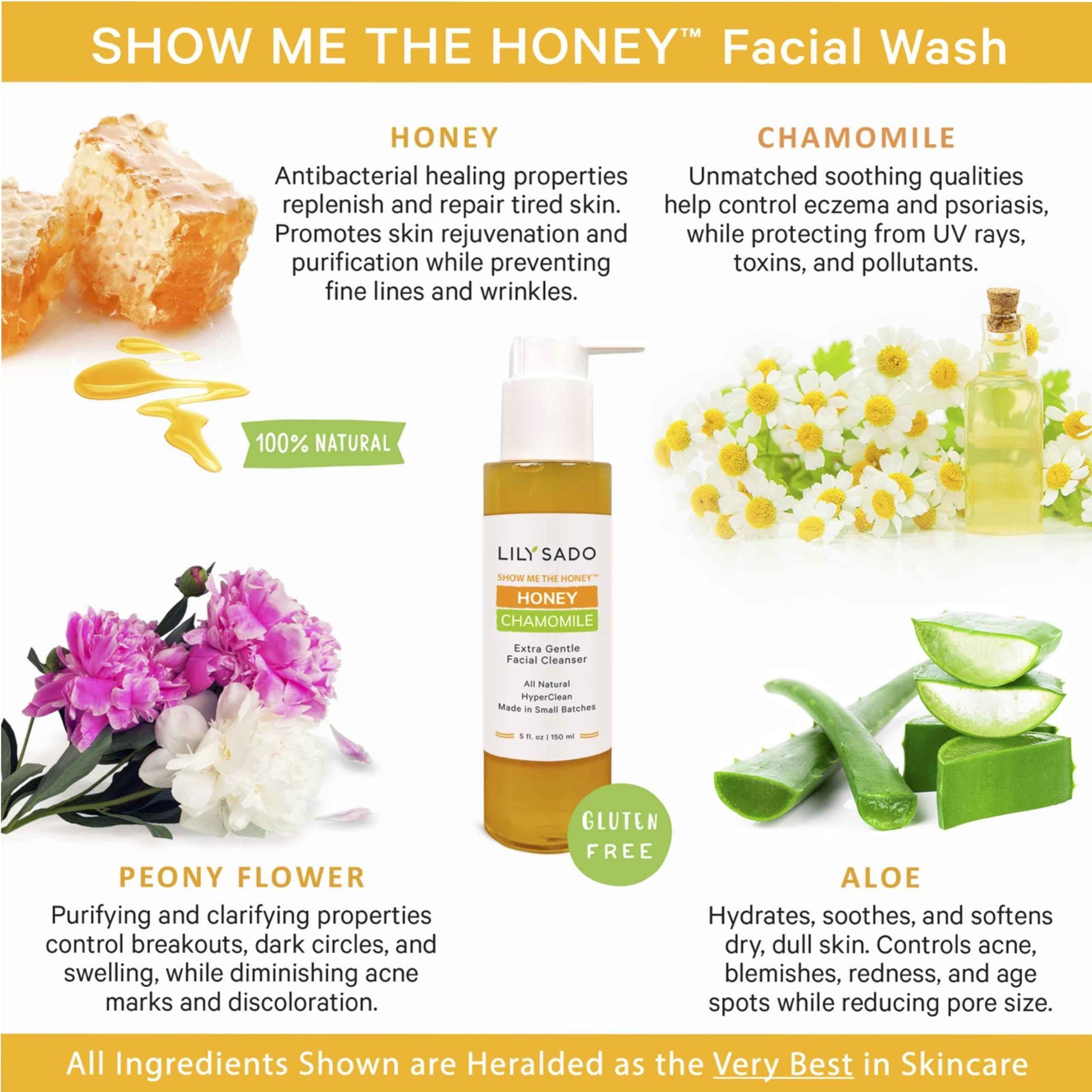 LILY SADO SHOW ME THE HONEY™ Extra Gentle Face Cleanser - Natural, Cruelty-Free Facial Wash Cleanses, Balances & Soothes - Reduces Pores & Blackheads - 5oz