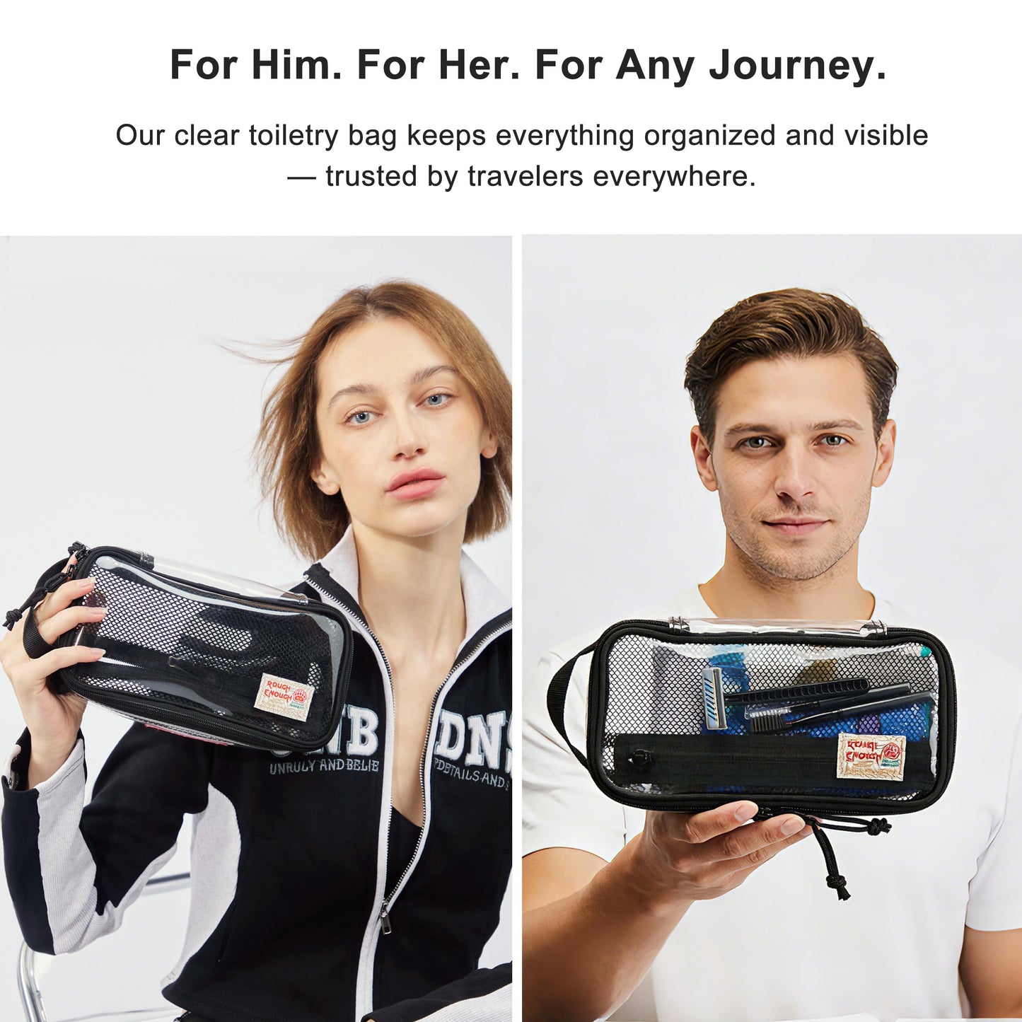Rough Enough Clear Travel TSA Approved Toiletry Bag Small Toothbrush Case Shaving Kit Organizer Pouch for Women Men