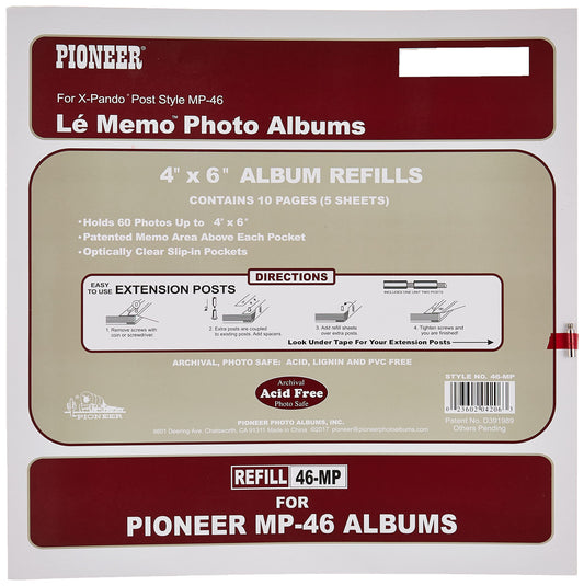 Pioneer Memo Pocket Album Refill 4-Inch by 6-Inch for mp-46 albums, White