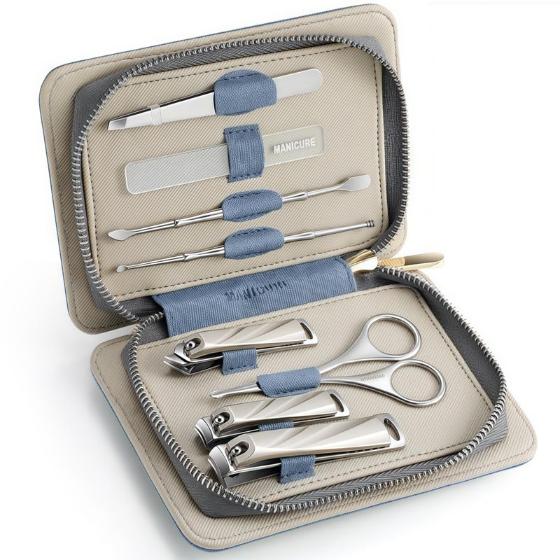 HAPPITON 8-Piece Manicure Pedicure Set-Stainless Steel Nail Clippers Toenail Fingernail Cutters with Travel Case Complete Grooming Kit (Blue)