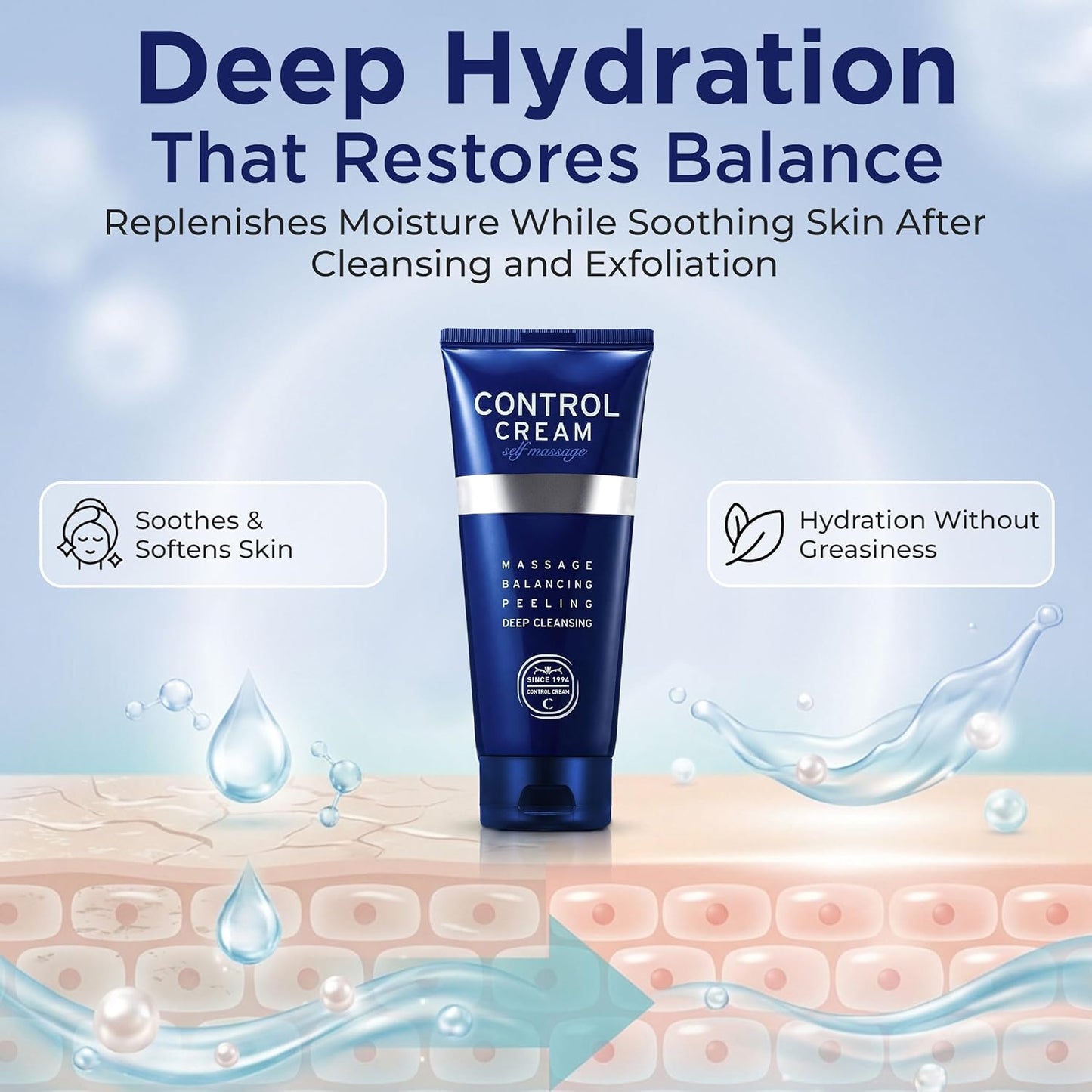 Korean Face & Body Control Cream - Gentle Exfoliation, Deep Hydration, Smooth Skin | 5.07 oz