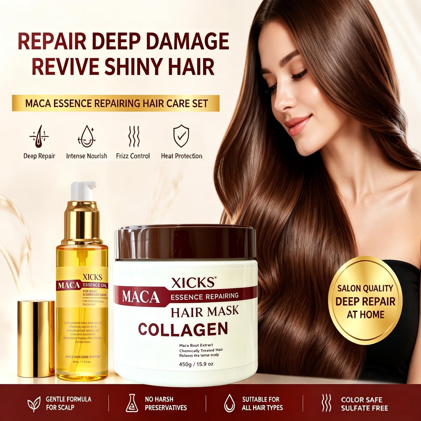Moroccan Maca Hair Mask & Maca Essence Oil Set 15.9+1.5 Fl Oz