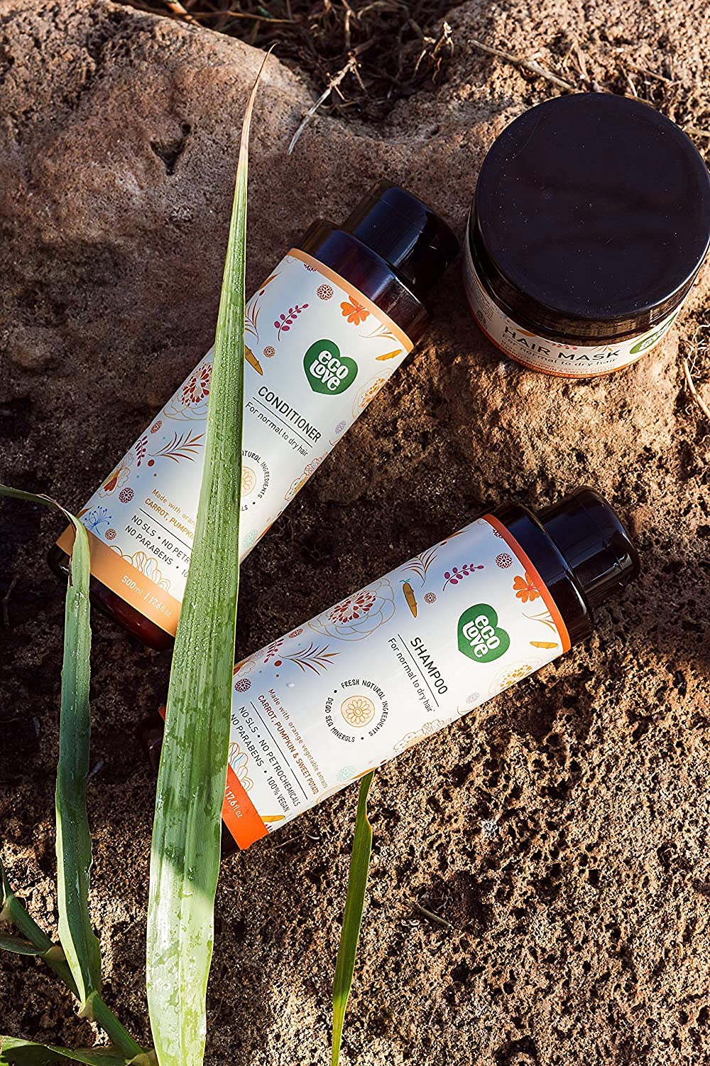 Natural Conditioner, Shampoo & Mask for Dry, Damaged Hair | Vegan, SLS-Free, 17.6 oz - Carrot & Pumpkin Extract