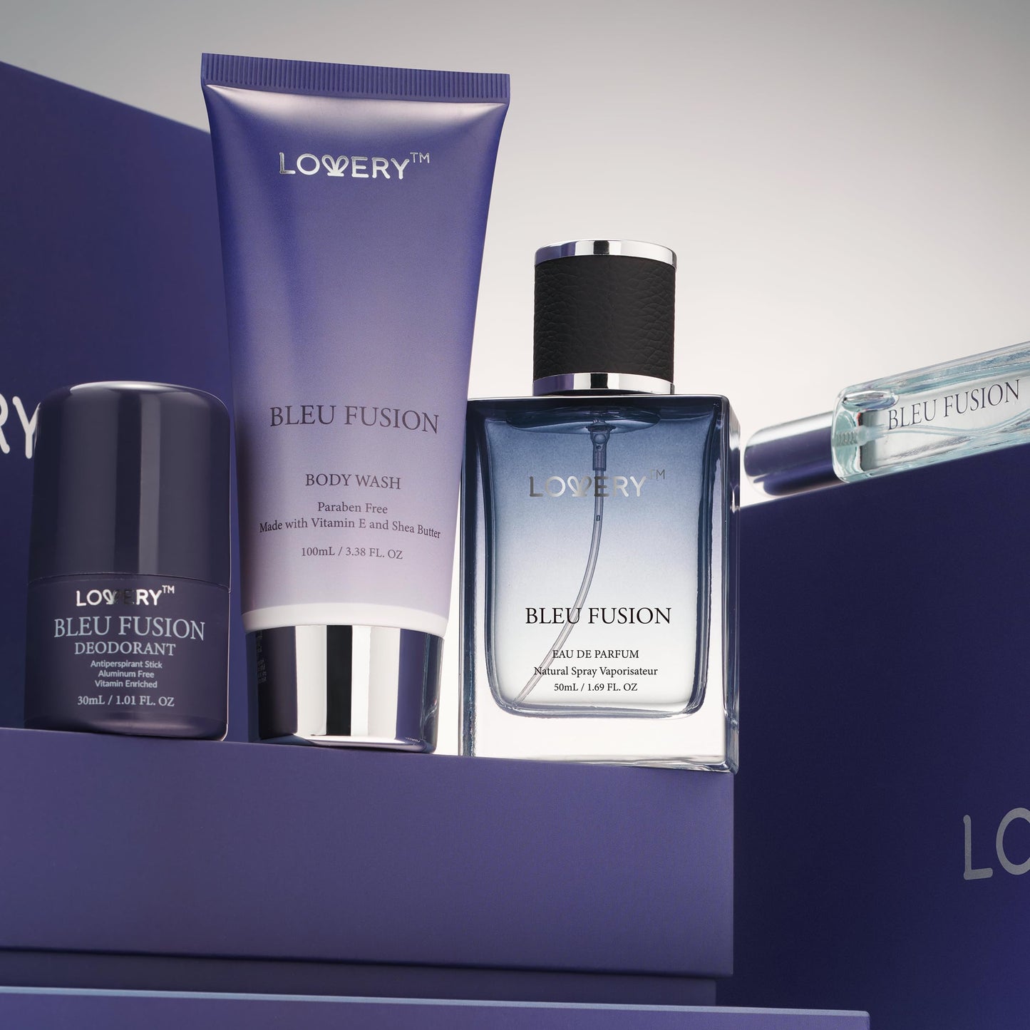 Blue Fusion Perfume for Men, Mens Cologne Set 4 in 1 Perfume Set & Colognes Gift Set - 4 Piece Parfum, Antiperspirant Deodorant Stick, Body Lotion, Cologne - Masculine Birthday Gifts Perfumes for Men