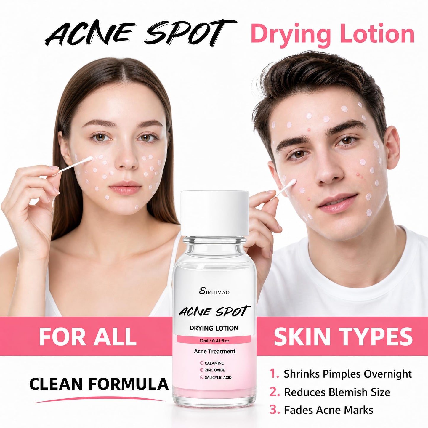SIRUIMAO Premium Drying Lotion with Swab, Overnight Solution For Face and Body, Dry Out Pimples, Blemishes, Zits And Clean Pores, 12ml / 0.41 FlOz