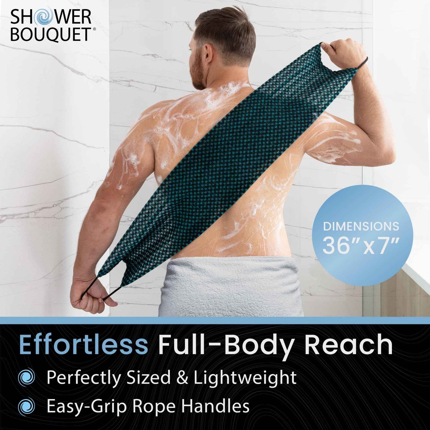 Japanese Exfoliating Washcloth for Back & Body - Charcoal & Silver Ion Exfoliating Towel with Handles - Two-Sided Gentle Exfoliation & Deep Cleansing Soft Body Wash Cloths for Shower - Green