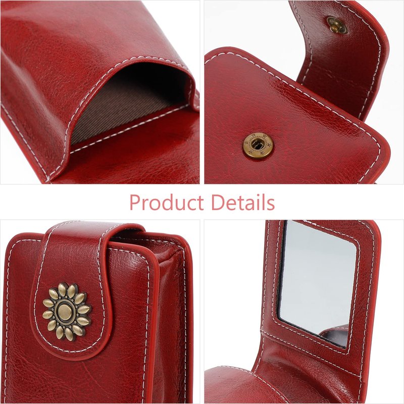 VALICLUD Lipstick Storage Bag with Built-in Mirror Portable Leather Lipstick Organizer Pouch Compact 3.93X2.75X1.18In Travel Cosmetic Case for Purse