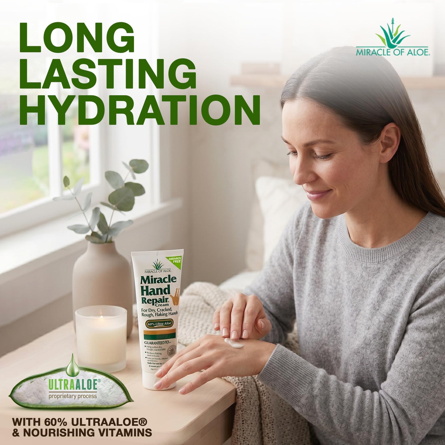Miracle Hand Repair Cream for Dry Cracked Hands 8 oz Best Healing Hand Cream with 60% Aloe Vera - Non-Greasy Moisturizer for Working Hands - Fast Absorbing Lotion for Extremely Dry Skin (2-Pack)