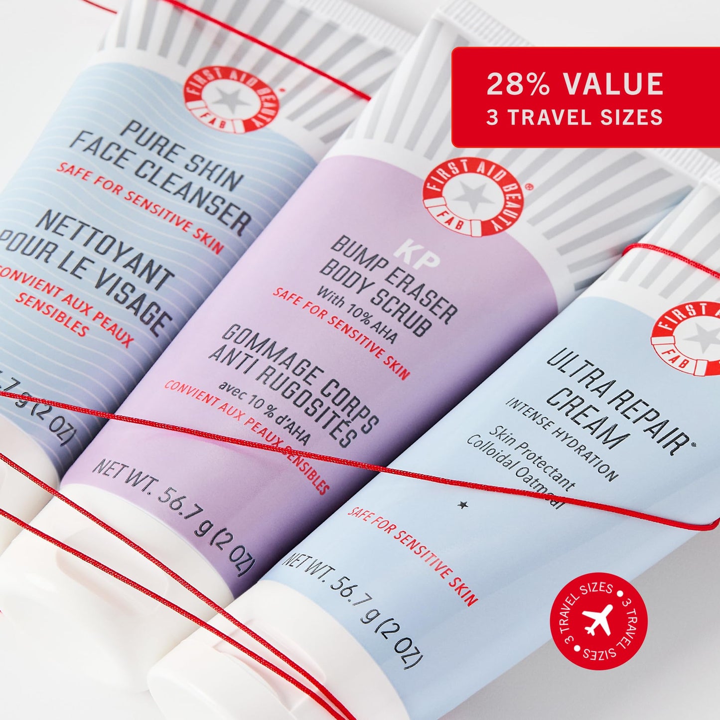 First Aid Beauty Soft + Smooth Starter Body Kit: KP Bump Eraser Body Scrub, 4 oz, Smoothing + Brightening Lotion (Peach), 1oz, & Ingrown Hair Pads, 28 Pads, Exfoliation & Hydrating Skin Care Set, 3ct