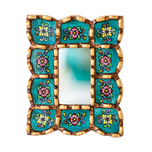 DecorContreras Peruvian Turquoise Rectangle Mirror 6in on The Wall Decor Art | Decorative Wall Hanging rmirror for Home,Farmhouse | Wedding Gift for her, Women (Turquoise)