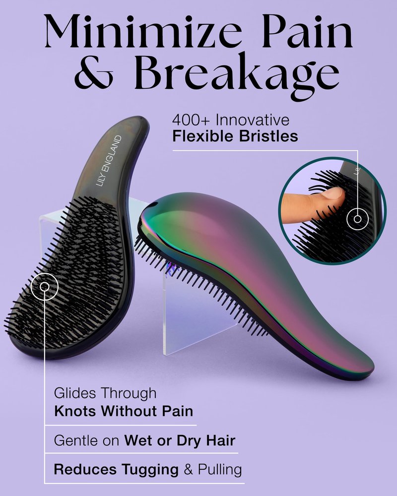 Lily England Hair Brushes for Women with Flexible Bristles - Pain-Free Detangler Brush for Curly, Thick, Straight & Natural Hair - Gentle Hairbrush for Women - Petrol Color