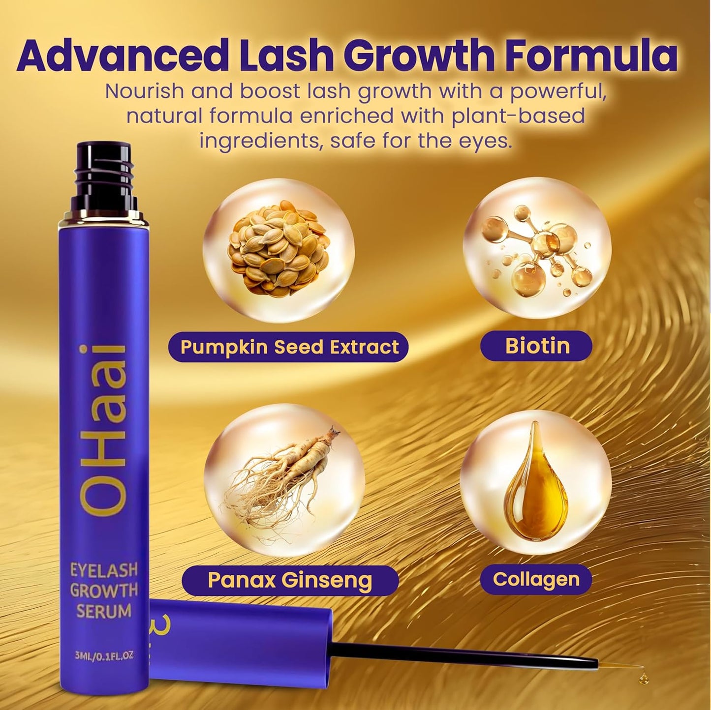 Eyelash Growth Serum - Prostaglandin-Free Formula for Thicker, Longer Lashes | Vegan & Cruelty-Free, 3ml, 90-Day Supply