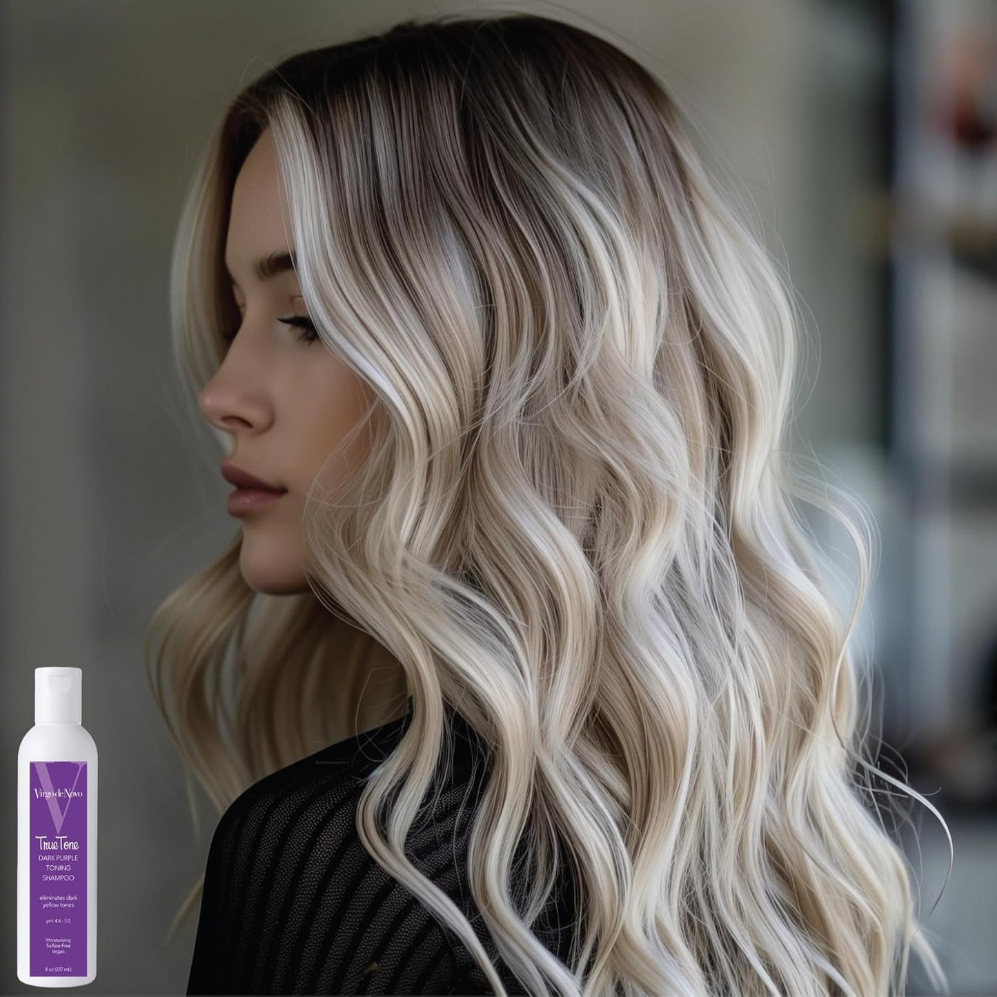 Virgo de Novo Dark Purple Toning Shampoo - Neutralizes Brassiness, Brightens Blonde & Grey Hair | Sulfate-Free, 8 oz
