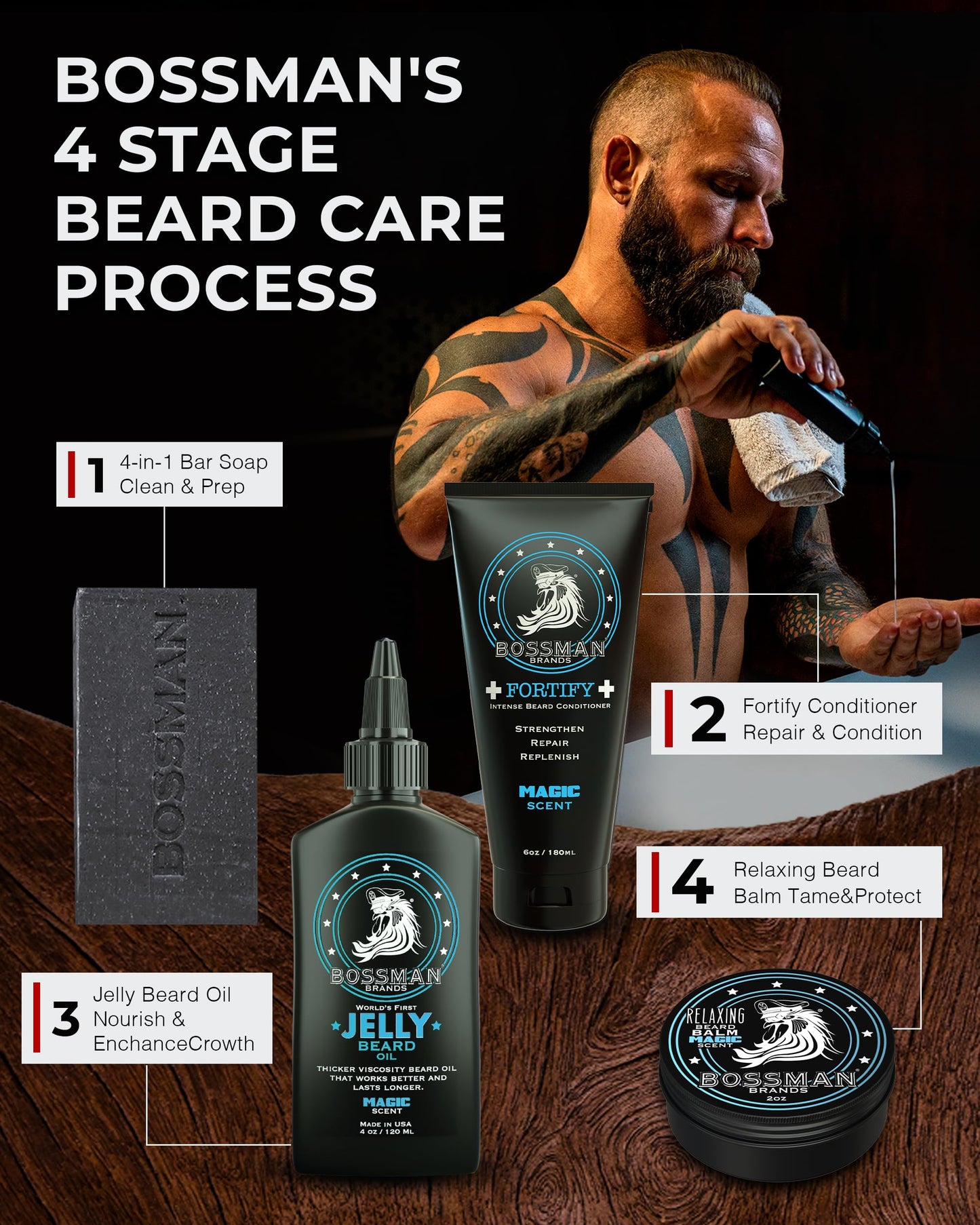 Bossman Jelly Beard Oil for Men (4 oz, Magic Scent) – Softens, Moisturizes & Conditions with Natural Ingredients