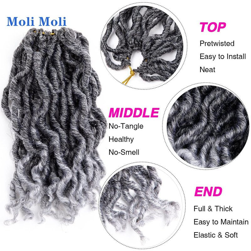 Moli Moli 144 Strands 7 Inch Grey Curly Locs Crochet Hair Short Goddess Faux Locs For Women (Tgray)