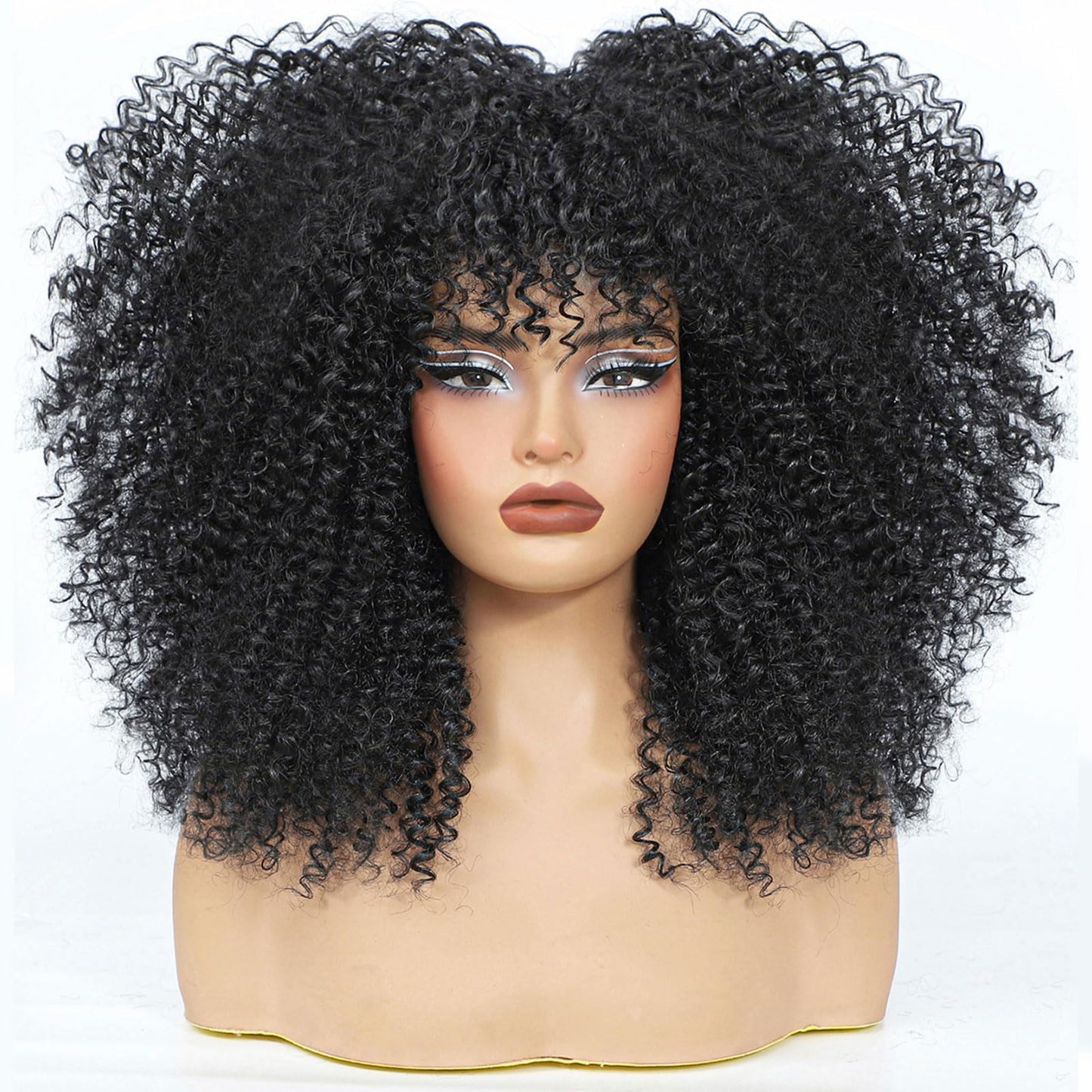 HILYBAE Curly Wig Afro Curly Wigs for Black Women Afro Kinky Curly Wig With Bangs Full and Fluffy Glueless Wig Synthetic Hair Replacement Wigs for Cosplay and Daily