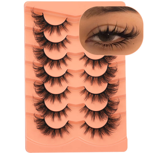 False Eyelashes Wispy Lashes Strip Fake Eyelashes Cat Eye Lashes Mink Fluffy Dramatic Fox Eye Lashes with Long Tail Thick Volume False Lashes 7 Pairs by ALICROWN