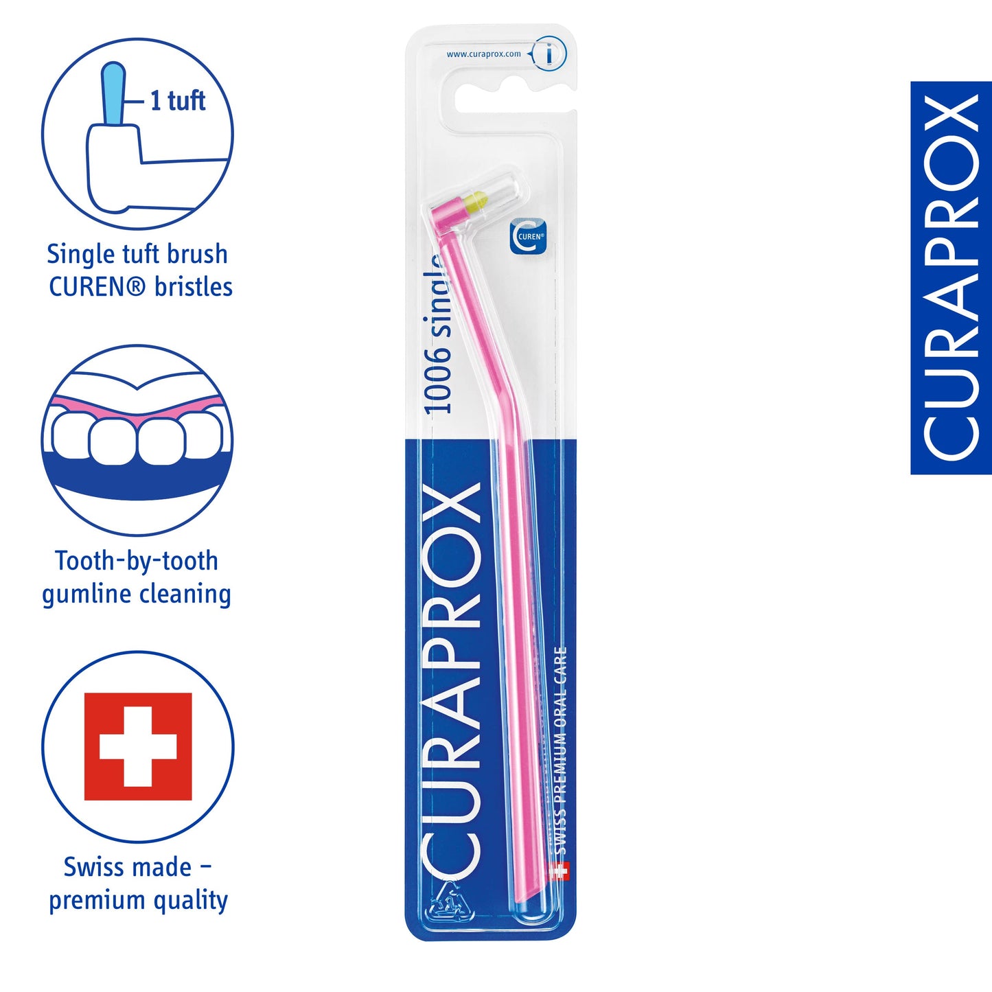 Curaprox CS 1006 Single Toothbrush – Targeted Cleaning for Gumline and Braces | Ultra-Soft Single Tuft | for Sensitive Teeth and Implants