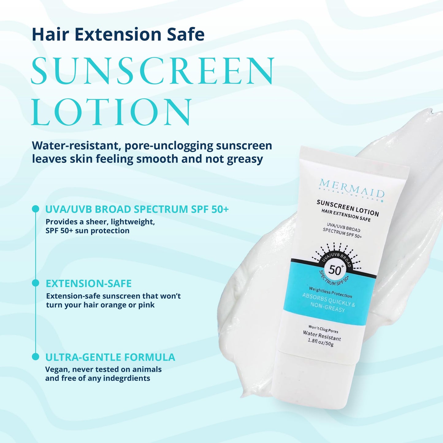 Mermaid Extension Care Travel Kit, 4 Piece Set with Extension-Safe Shampoo, Conditioner & Seafoam and Sunscreen