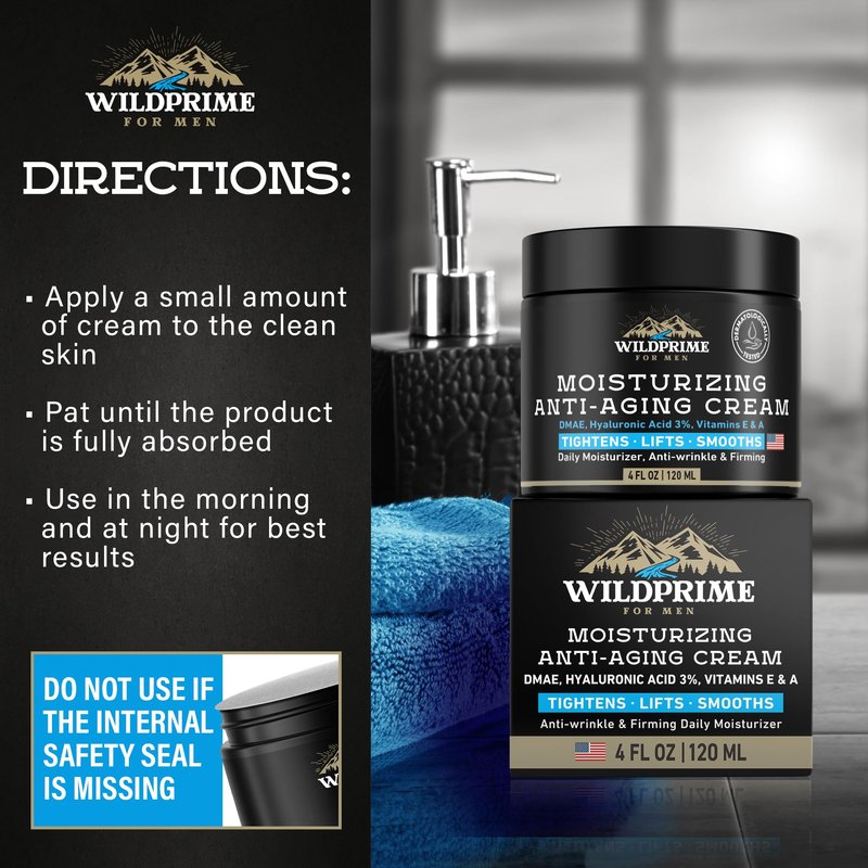 Men's Face Moisturizer Cream - Anti Aging & Wrinkle - Men's Shave Lotion - Made in USA - Collagen, Hyaluronic Acid, Vitamins E & A, Avocado Oil - Age Facial Skin Care, Day & Night Moisturizing, 4 oz