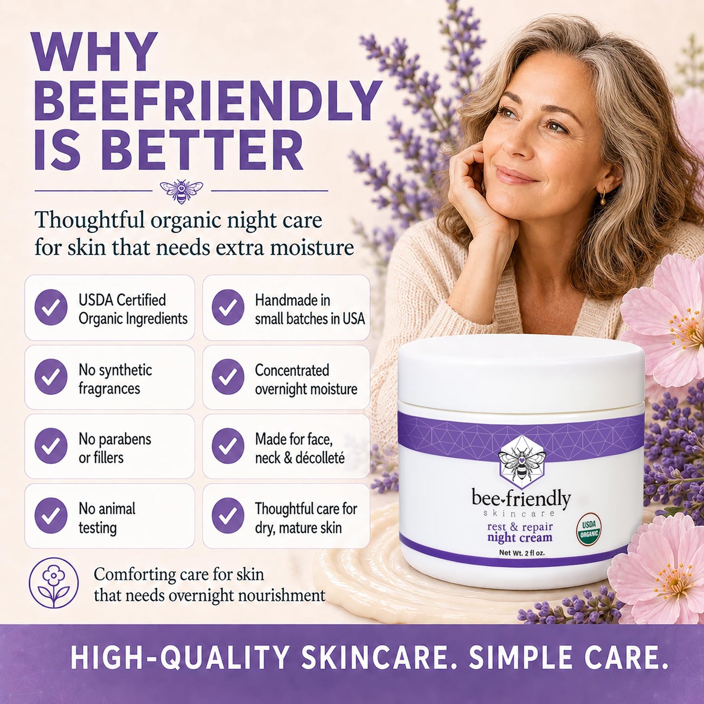 BeeFriendly® Organic Night Cream, USDA Certified, 2 oz
