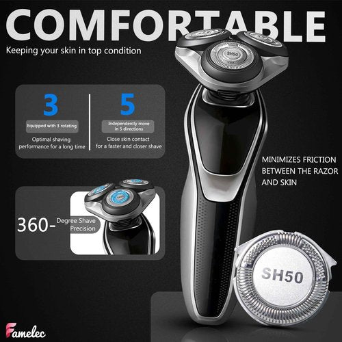 FAMELEC Upgrade Replacement Heads for Norelco 5000 Replacement Blades, New SH50 Shaving Heads Compatible with Norelco Replacement Heads Series 5000 (S5xxx), Double Blades for Electric Razor for Men