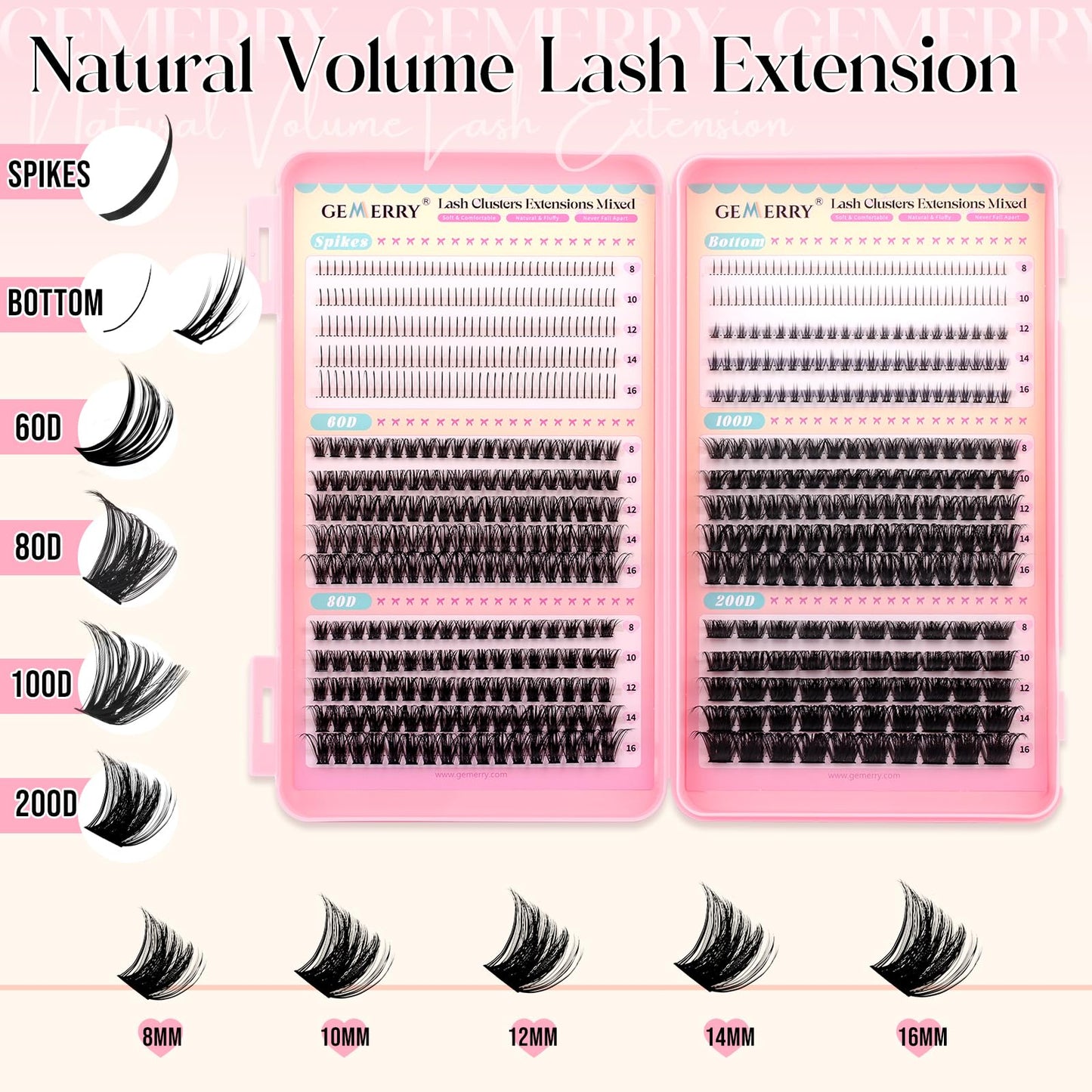 GEMERRY Spikes Lash Clusters 60D 80D 100D 200D Eyelashes Clusters Extensions 8-16mm Individual Lashes D Curl Fluffy Wispy False Eyelashes Cluster Lashe DIY Cluster for Beginners