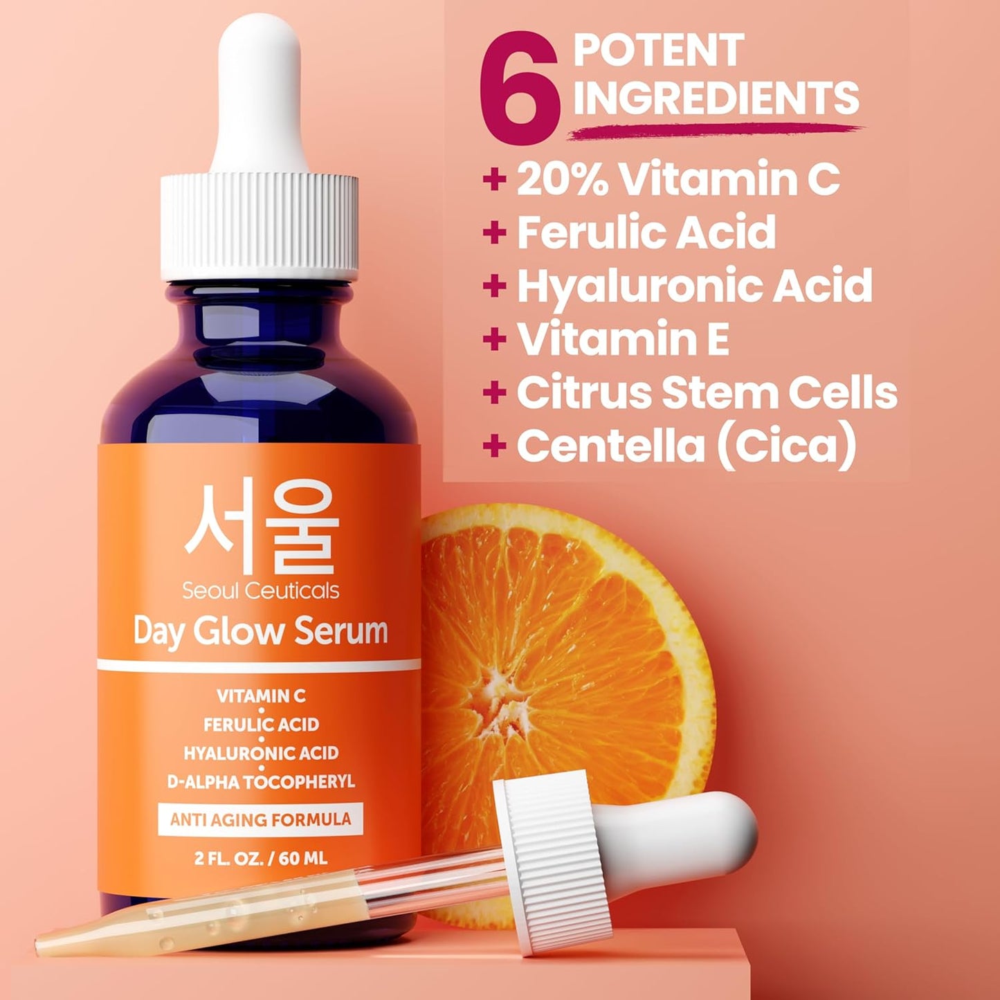 SeoulCeuticals 20% Vitamin C Serum with Hyaluronic Acid - Anti-Aging K-Beauty Skincare | 2oz