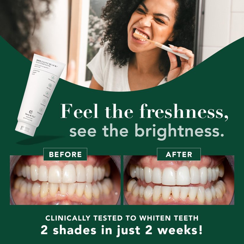 Terra & Co. Toothpaste Combo - Brilliant Black & Gentle Green Formulas for Sensitive Teeth - US-Made - Natural, Vegan, Remineralizing Micro-Hydroxyapatite - Fluoride-Free & SLS-Free - Mint, 3.4 Oz