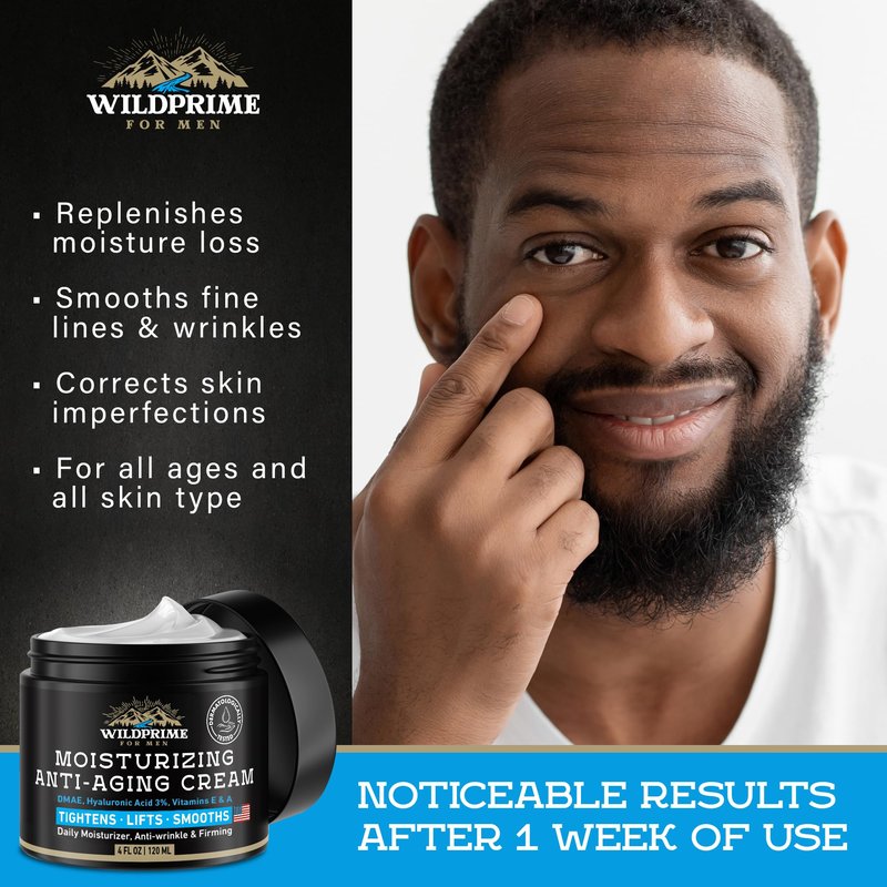 Men's Face Moisturizer Cream - Anti Aging & Wrinkle - Men's Shave Lotion - Made in USA - Collagen, Hyaluronic Acid, Vitamins E & A, Avocado Oil - Age Facial Skin Care, Day & Night Moisturizing, 4 oz