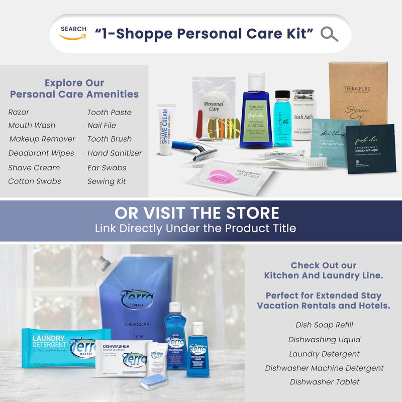 Terra Pure Wild Citrus Toiletries Set | 1-Shoppe Amenities Kit | 1oz Shampoo, Conditioner, Body Wash, Lotion, 1oz Bar Soap | 75 Pieces