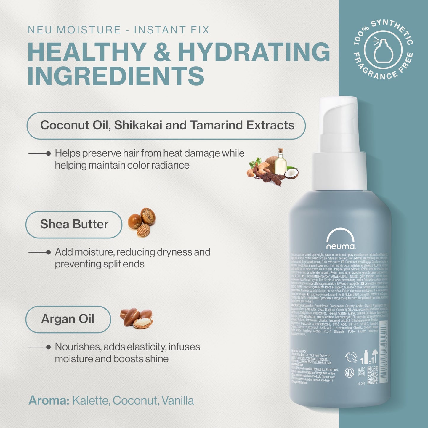 Neuma Neu Moisture Leave-In Hair Treatment Spray | Detangling Spray With Heat Protection | Nourishing Hydration With Shea Butter & Argan Oil For All Types of Hairs
