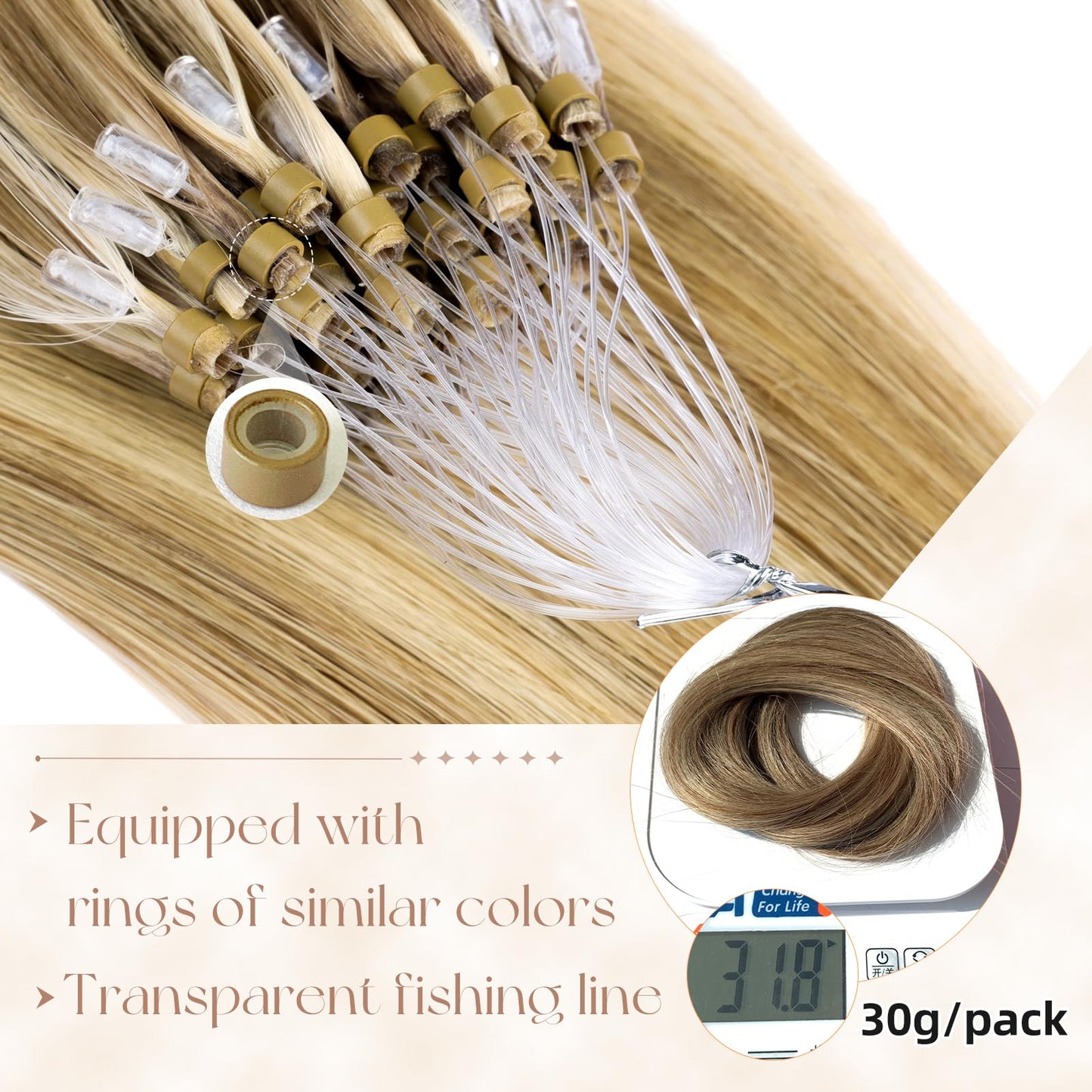 MioYio Microlink Hair Extensions Human Hair 18613 Blonde 30g/43s/Pack 14inch Microbead Micro Loop Hair Extensions Real Human Soft and Glossy Longer Life