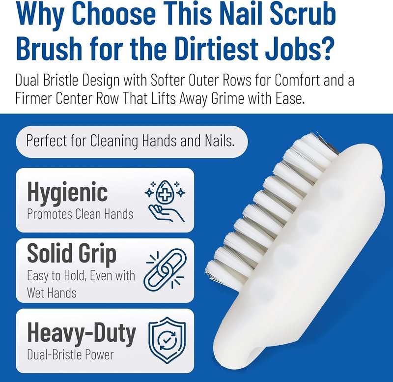 SPARTA Nail Scrub Brush - Heavy-Duty Hand & Fingernail Cleaner with Stiff Bristles | 5 x 2.24 Inches, White