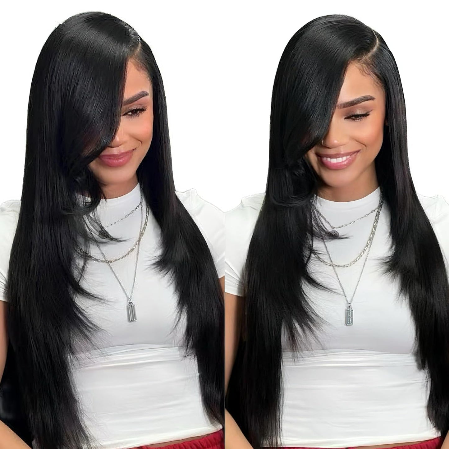 13x6 HD Synthetic Lace Front Wig - Glueless Pre Plucked Hairline, Long Yaki Straight for Black Women | 24 Inch Natural Black