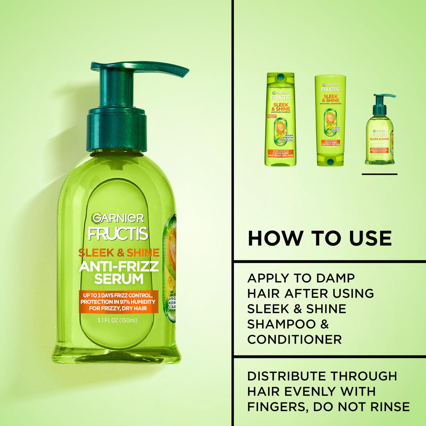 Garnier Fructis Sleek & Shine Anti-Frizz Serum for Frizzy, Dry Hair, Argan Oil, 5.1 Fl Oz, 2 Count (Packaging May Vary)