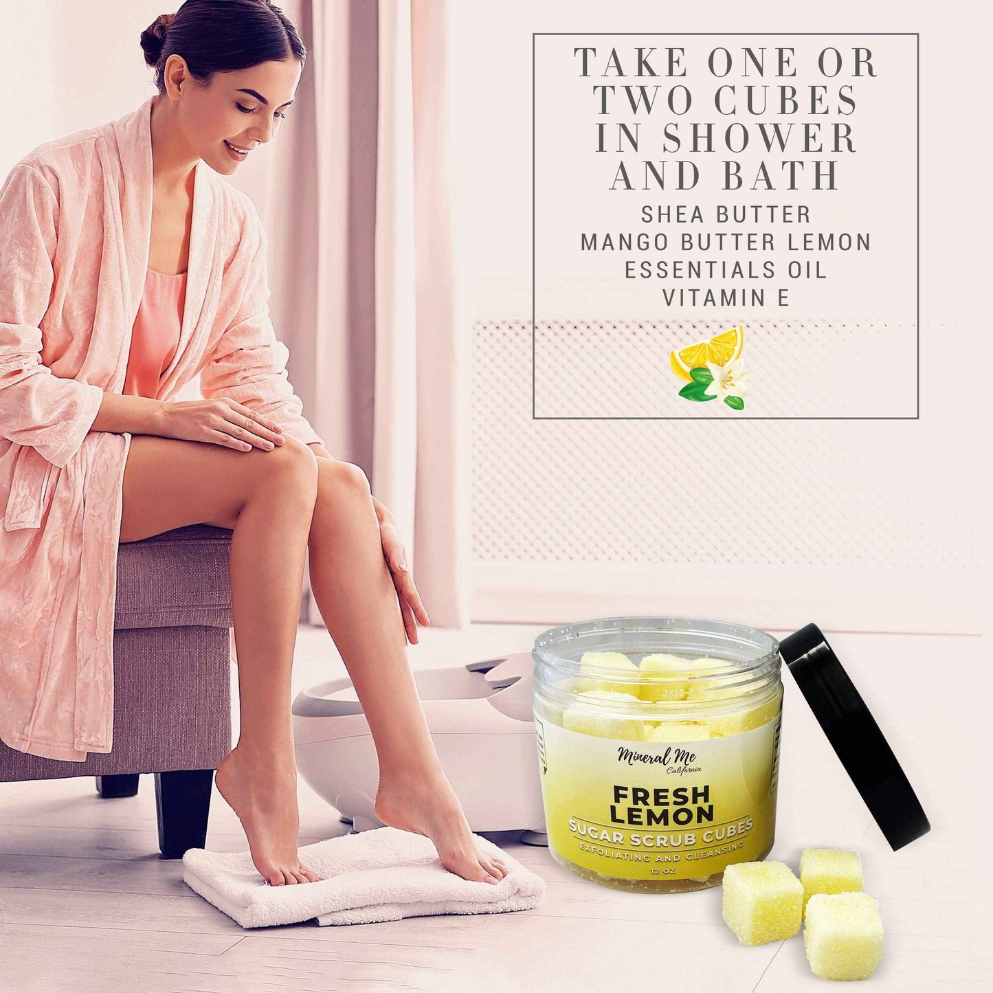 Body Scrub Exfoliator - 12oz WATERMELON Sugar scrub cubes w/Mango Butter & Shea butter, Body Scrub Exfoliator - 12oz FRESH LEMON Sugar scrub cubes, Hydrating & Moisturizing, For all body exfoliation