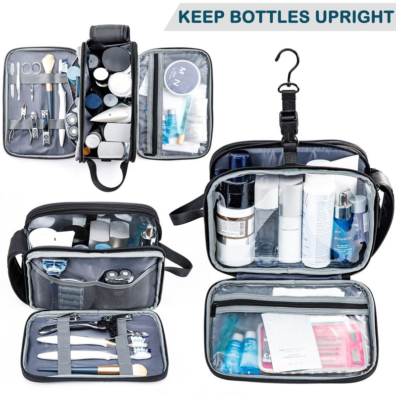 BAGSPRITE Large Toiletry Bag for Men, Women Travel Bag with Hanging Hook, Water-resistant Makeup Cosmetic Bag Shaving Kit Organizer, Bathroom Bag for Traveling