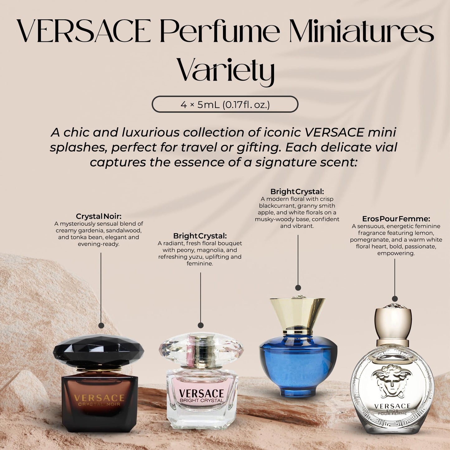 Versace Gifts & Sets Womens Mini Set (Crystal Noir/Bright Crystal/Eros Pour Femme EDT, Pour Femme Dylan Blue EDP)