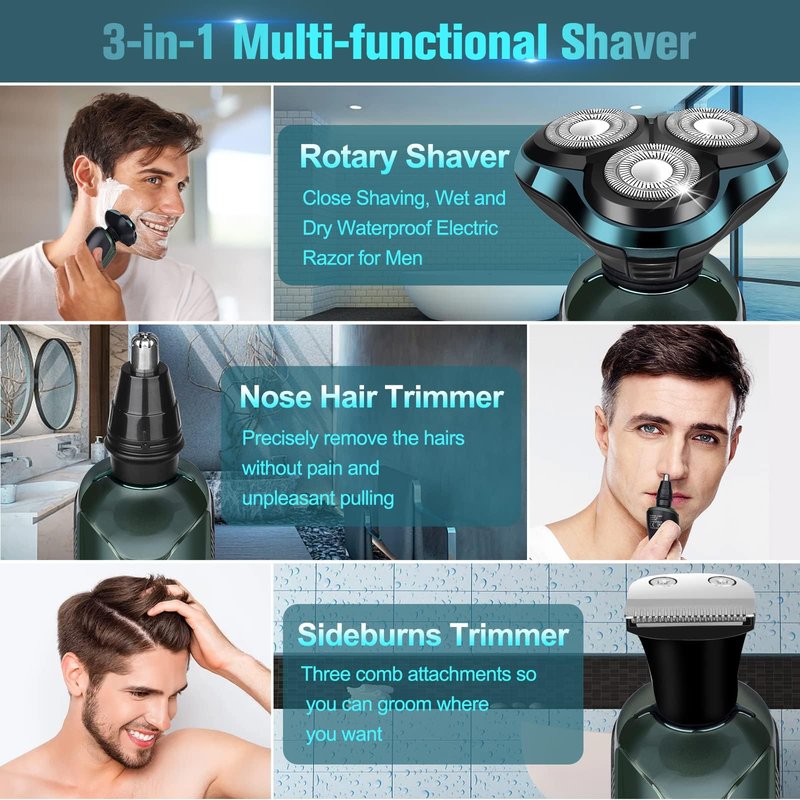 Tuyaguard Electric Razor for Men, Cordless Rechargeable 3D Rotary Shaver with LED Display, Wet/Dry Waterproof Men’s Shaving Kit with Pop-Up Trimmer, Ideal Razor Gift for Husband, Dad, Boyfriend