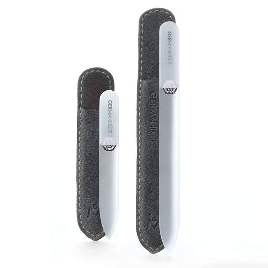 Germanikure Glass Nail File Set - Professional Manicure & Pedicure Kit - Ethically Made in Czech Republic - 2 Pc Grey File Duo