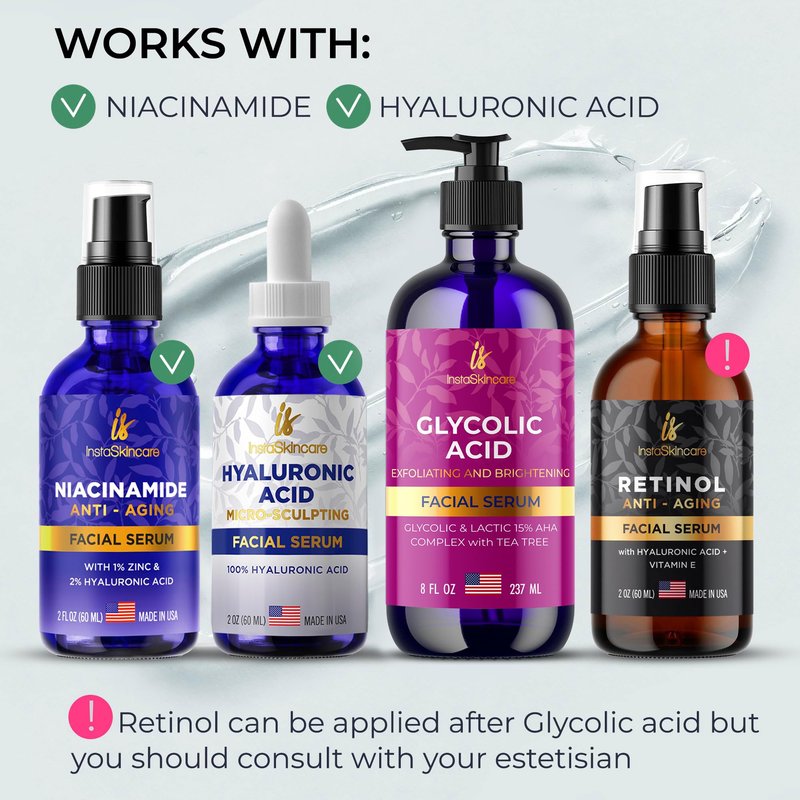 InstaSkincare Glycolic Acid Serum for Face 15% Strength - Extra Large Size (8Oz) - Advanced Formula for Enhancing Skin Radiance, Texture Improvement, Addressing Uneven Tone & Fine Lines