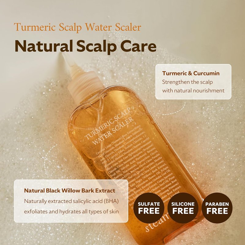 Turmeric Scalp Water Scaler - Exfoliator for Itchy Dry Scalp & Thinning Hair | Korean Hair Care, 8.45 fl oz
