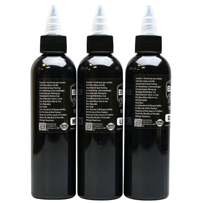 Element Tattoo Supply Greywash Tattoo Ink Set Professional Tattooing Supplies Light Medium and Dark Shades for Outlining Shading and Blending 4oz Bottles