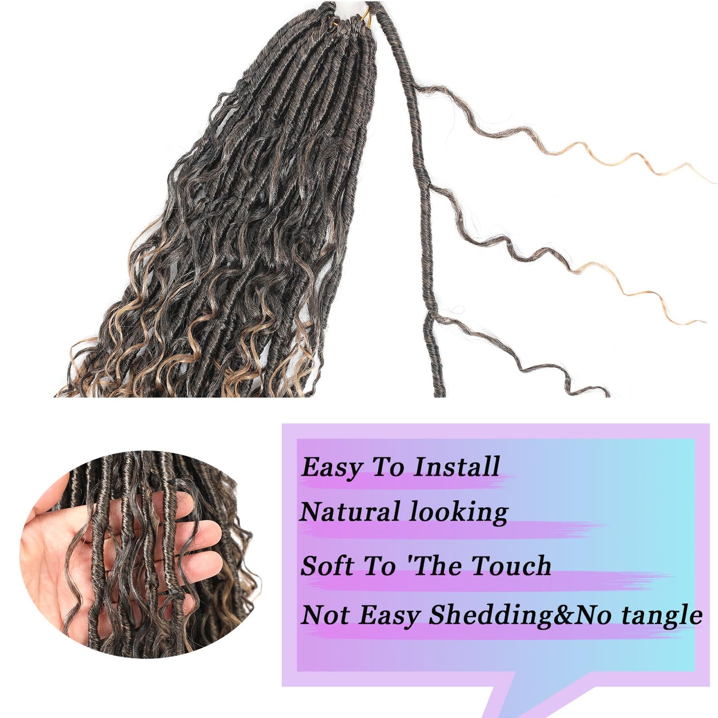 9 Packs Crochet Hair 24Inch Goddess Locs with Curly Ends Long Bohemian River Pre Looped Crochet Hair for Black Women(24inch,1B)