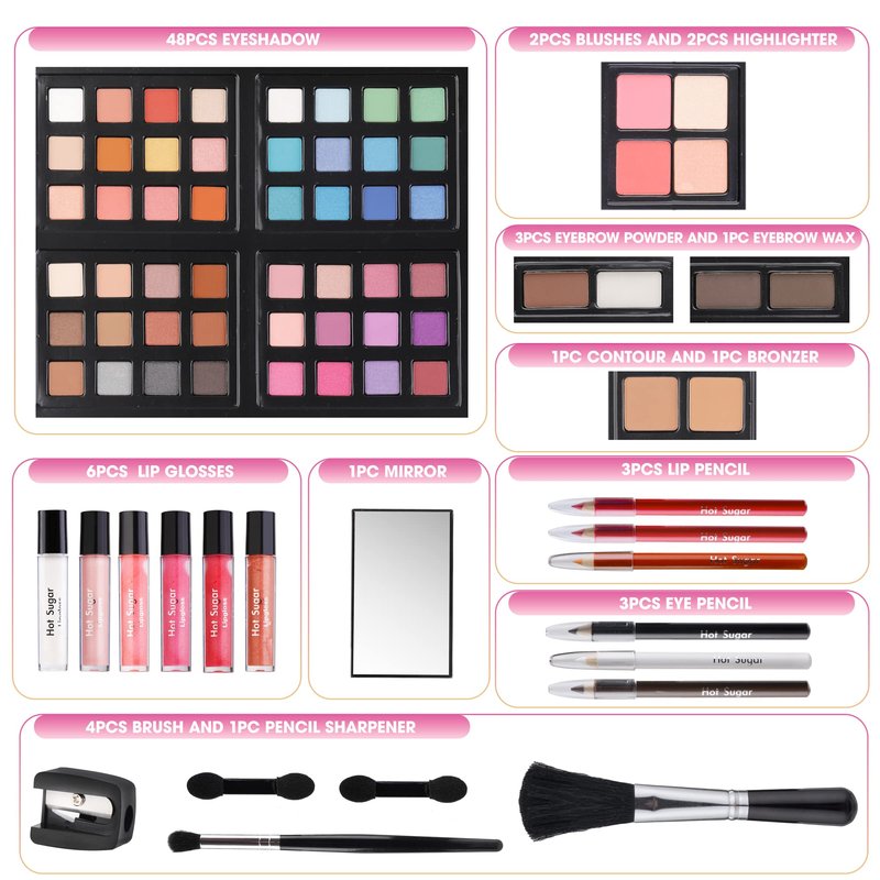 Hot Sugar Makeup Kit for Teenager Girls 13-15, All in One Beginner Makeup Kit for Women Full Kit, Teen Cosmetic Gift Set on Birthday Christmas (Pink Daisy)