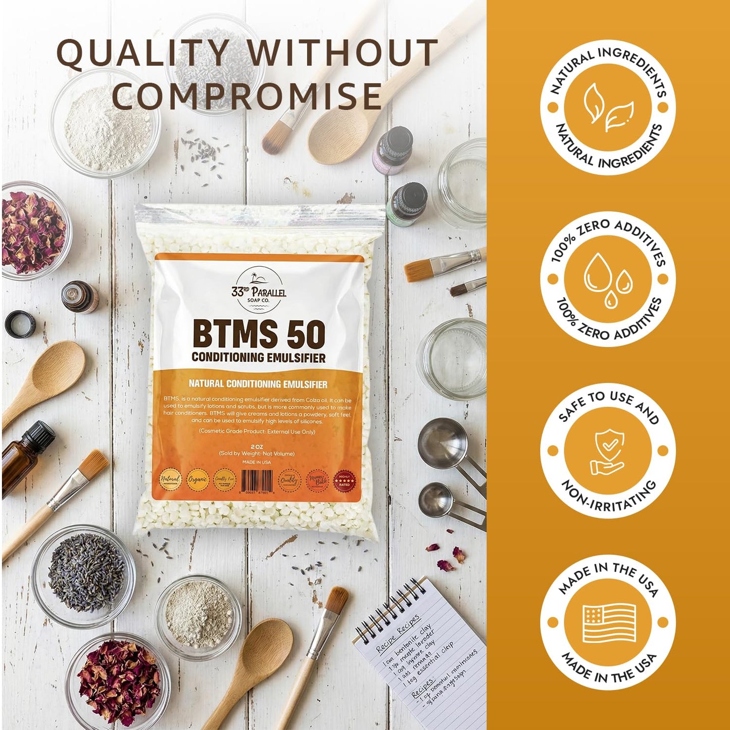 BTMS 50 Conditioning Emulsifier - 100% Natural Plant-Derived | 2 lbs Bulk | USA-Made