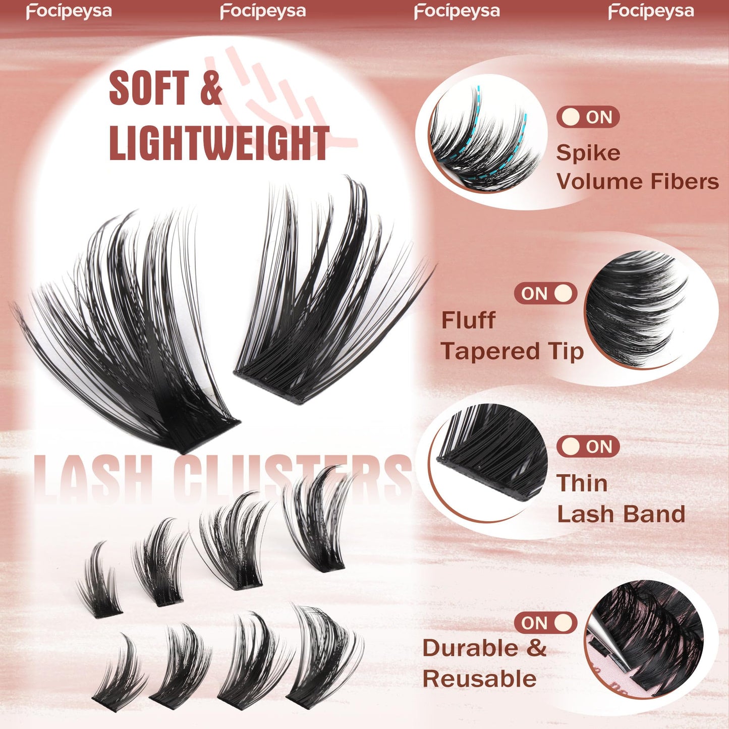 Focipeysa Volume Spike Eyelash Clusters 100D Lash Extensions Kit Fluffy Cluster Lash Extension Kit 12-18mm Spike Lash Clusters Manga Individual Eyelashes Clusters DIY Salon Effect Lash Extension